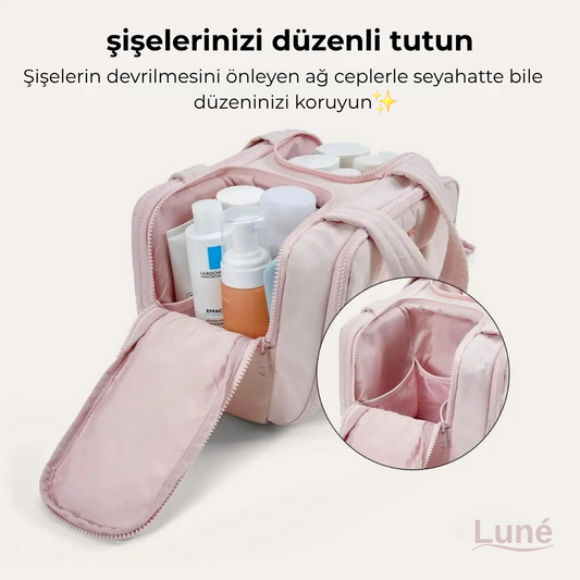 LUNE 4’ü 1 Arada Akıllı Makyaj & Bakım Çantası | Çok Gözlü, Su Geçirmez, Şeffaf Düzenleyici